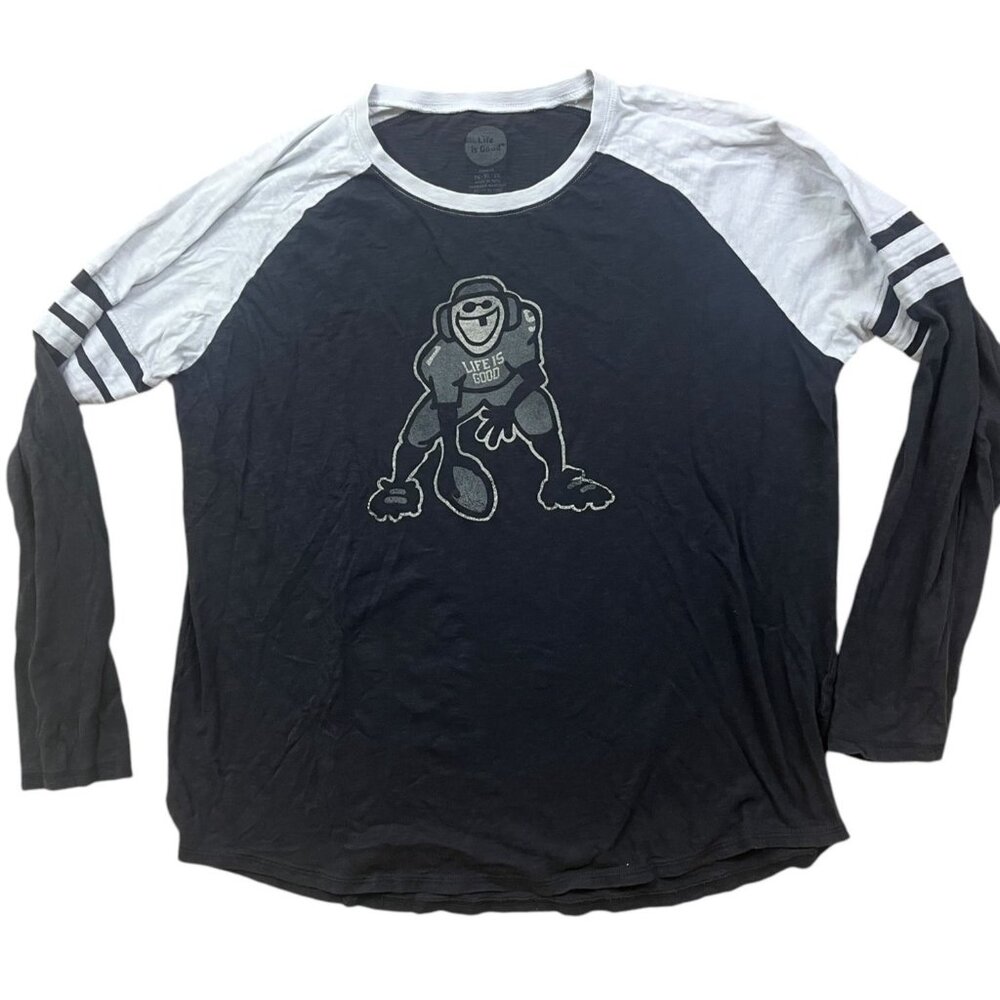 UPDATE/CP Life is Good Ringer Jersey Shirt Mens XL Black White Football Logo
